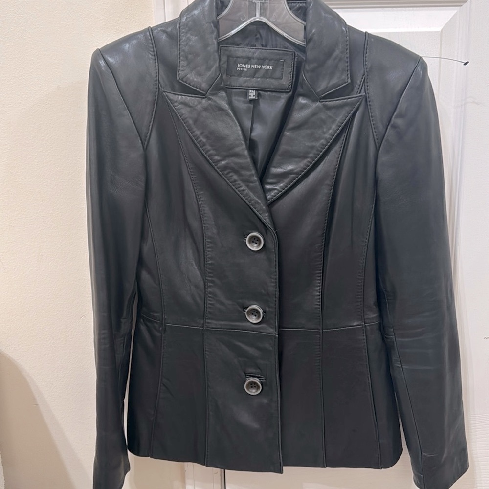 Jones New York Leather Blazer Jacket- Size Petite Medium